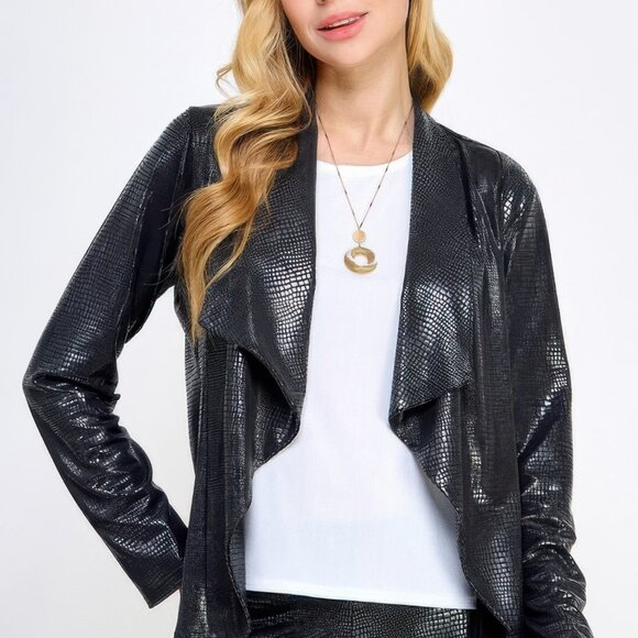 Long Sleeve Pleather Snake Skin Look Jacket - Picture 1 of 7